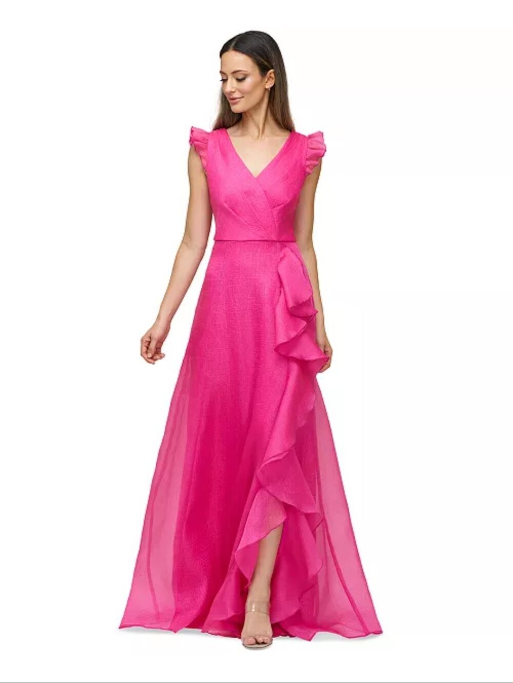 JS Collections Pink Ruffle Maxi Dress Size 12 Formal Wedding Guest NWT $298
